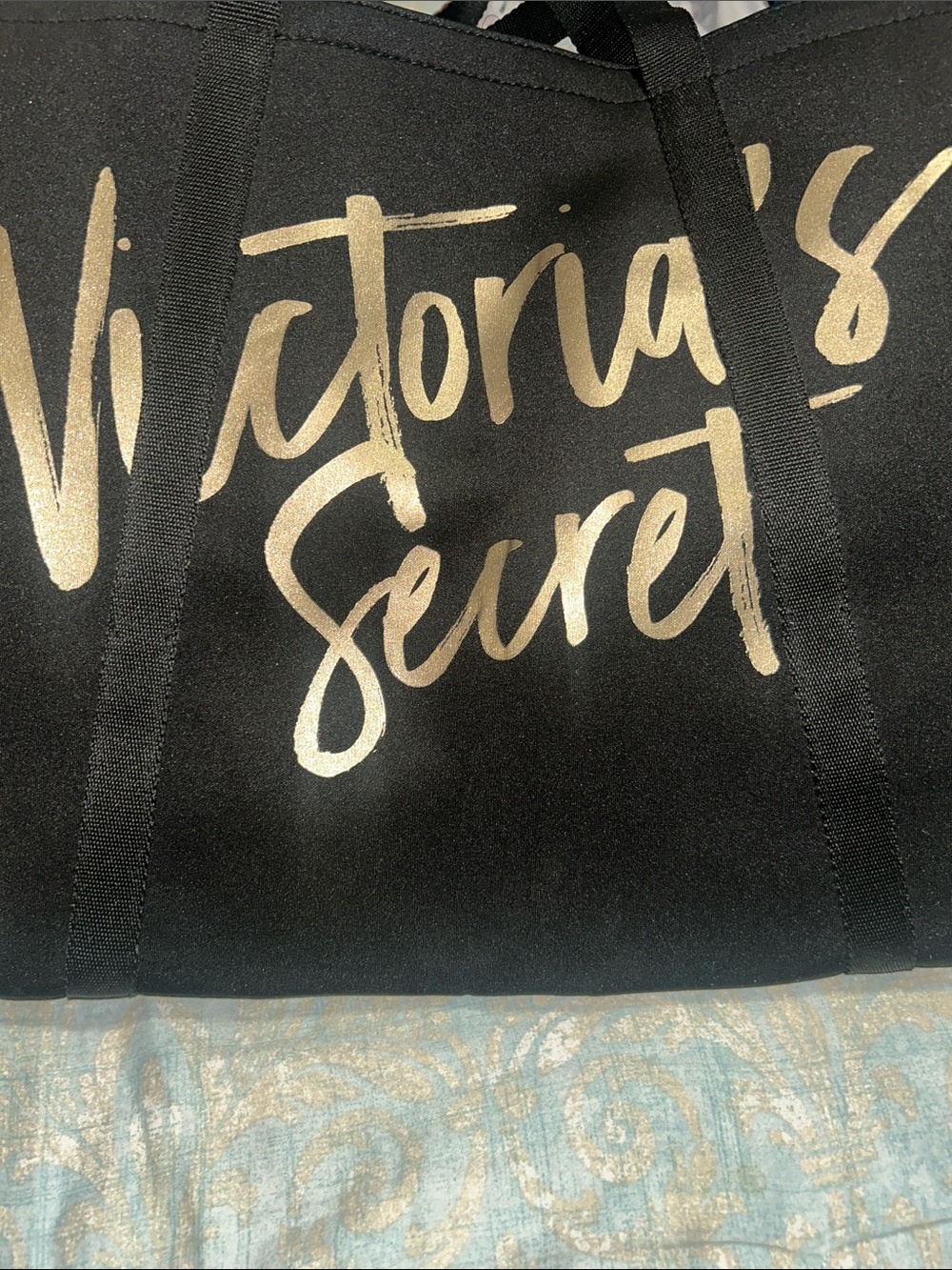 Victoria's Secret Black Tote with Gold Script Logo